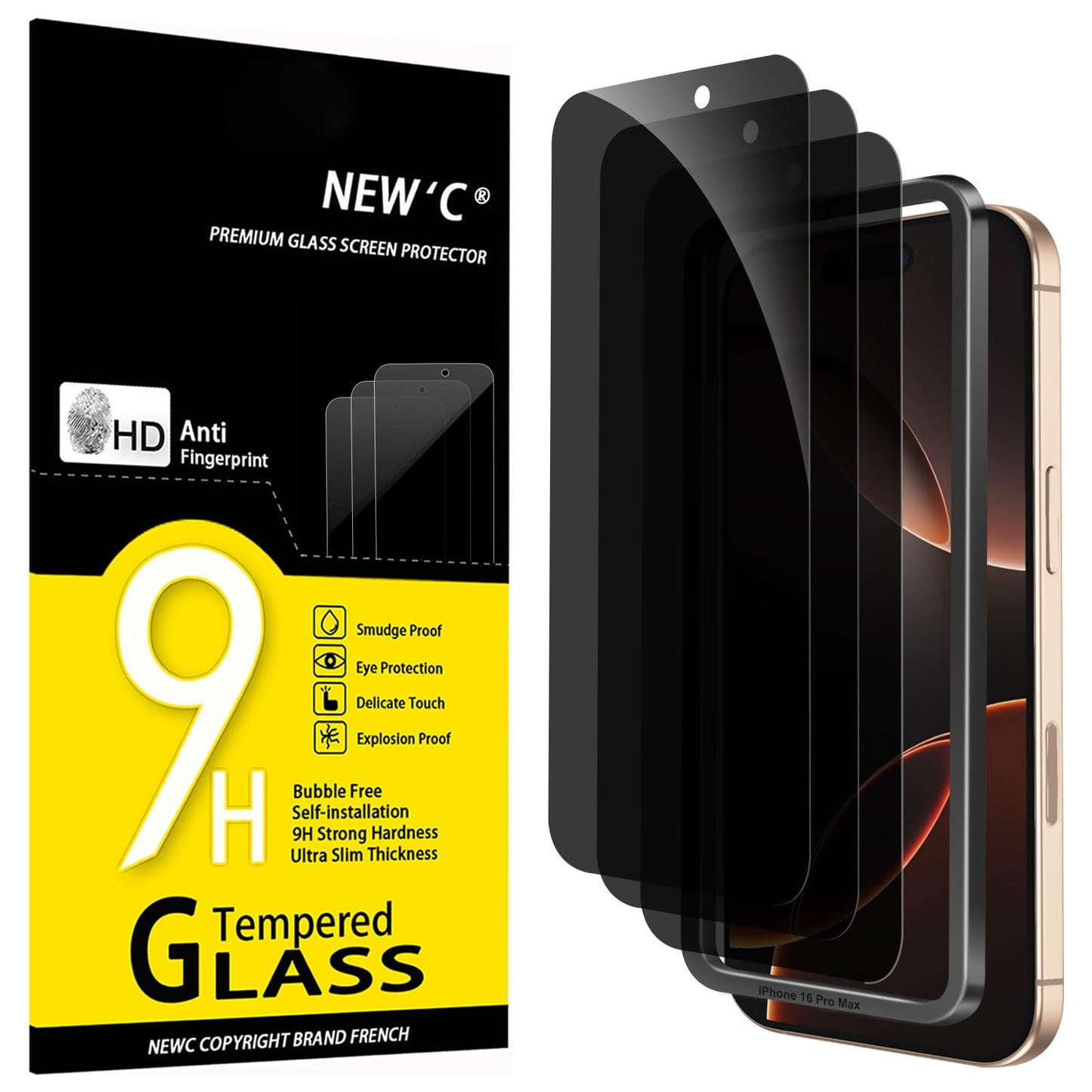 NEW'C Lot de 3, Verre Trempé pour iPhone 17 Pro Max, iPhone 16 Pro Max (6,9″) Film en Protection écran efficace contre les Rayures - Ultra Résistant - HD Transparent - Outil d'installation facile