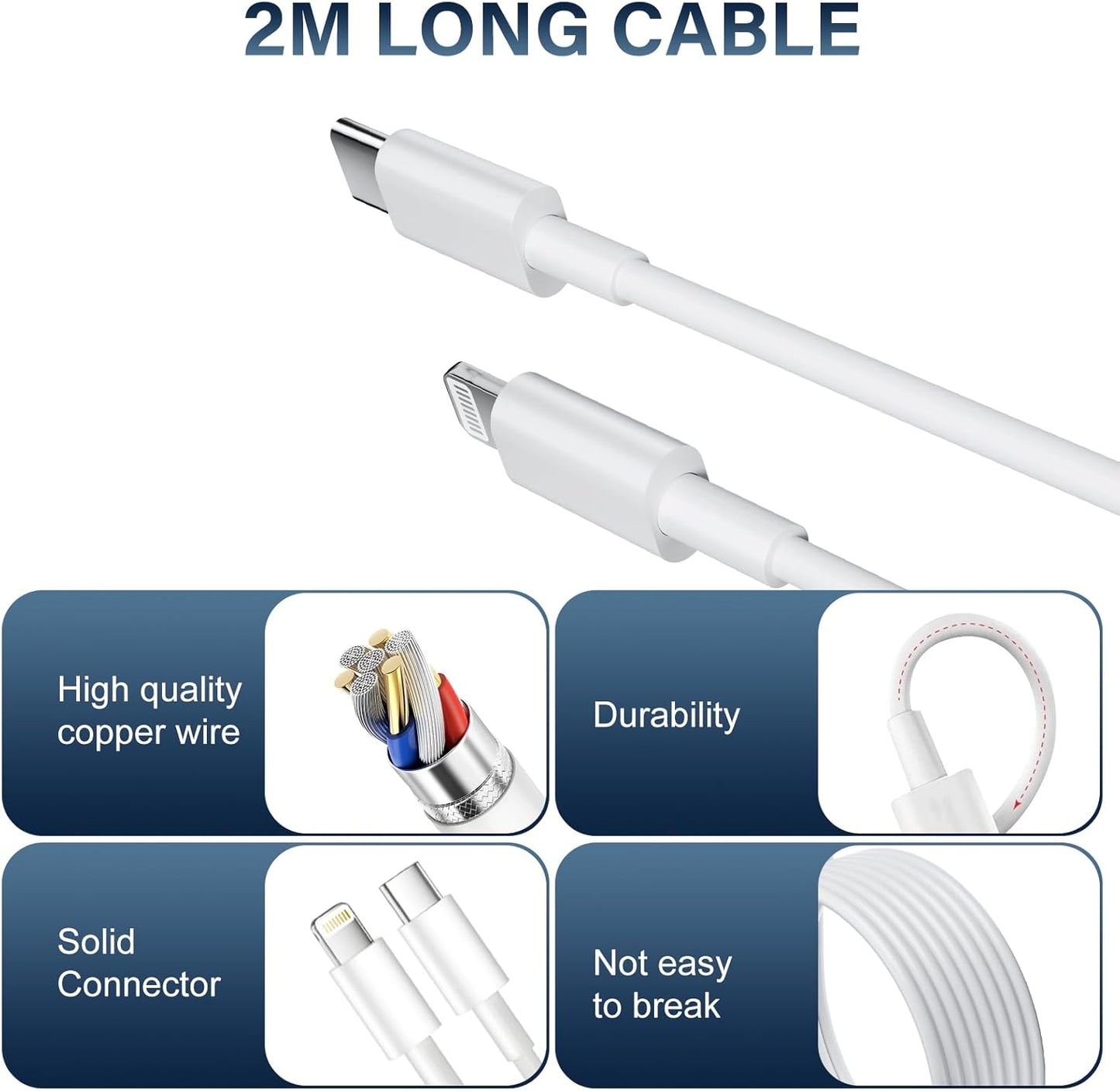 25W Chargeur Rapide pour iPhone, 2 Pièces PD 3.0 Prise USB C avec 2M Cable Lightning for iPhone 14/14Pro/13/13 Mini/13 Pro/13Pro Max/12/12Pro/12 Pro Max/11/11 Pro/ 11 ProMax