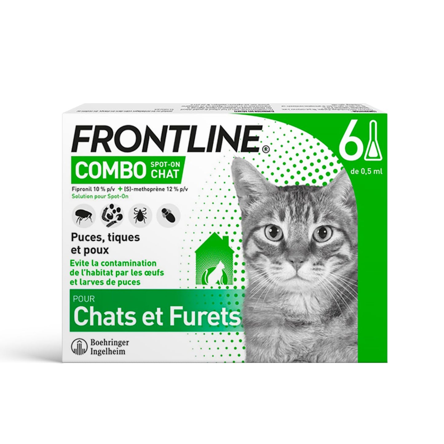 FRONTLINE Combo Chat - Anti Puces, Tiques & Poux - Contre Larves & Oeufs - Elimine & Tue - Protège L'Animal & L'Habitat - Jusqu'à 4 Semaines - Fabriqué En France - 3 Pipettes Application Spot On