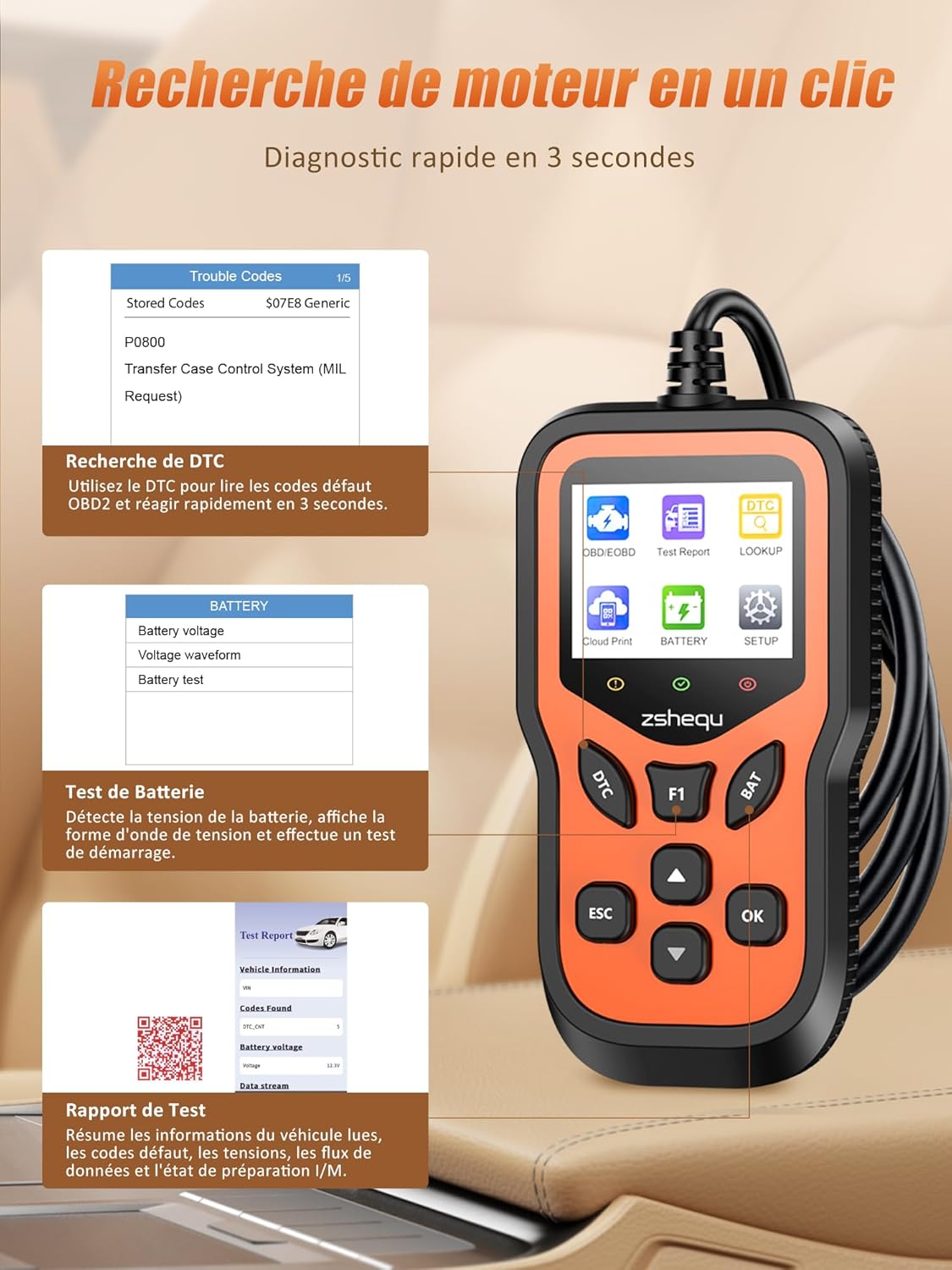 OBD2 Valise Diagnostic Auto Multimarque: OBD Diagnostique Voiture Français Boitier - USB Lecteur de Codes OBD2 Scanner - Machine Diagnostic Auto Défaillance Moteur pour BMW VW Audi Tous Les Véhic
