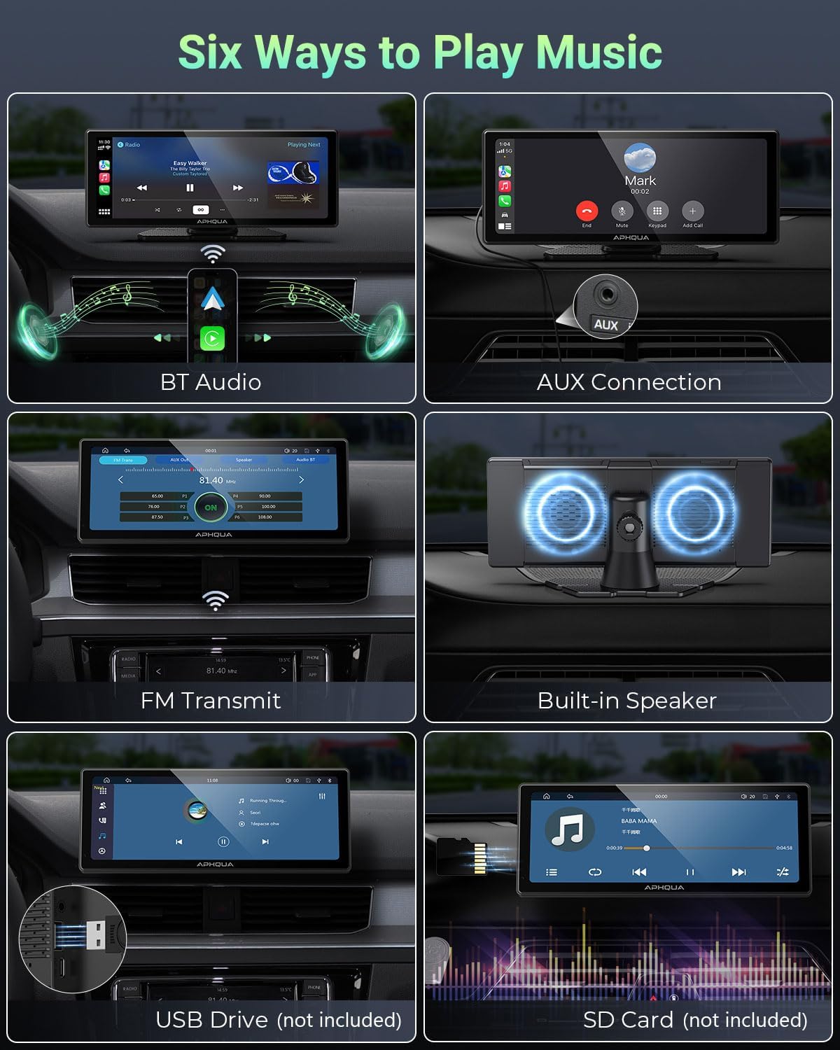 APHQUA 2025 Autoradio CarPlay et Android Auto, Écran Portable ecran carplay Voiture de 10,26'' IPS Carplay avec Écran Tactile, Connectivité Bluetooth, Siri, Navigation GPS, Miroir Link, AUX/FM