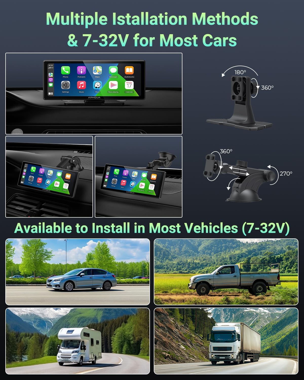 APHQUA 2025 Autoradio CarPlay et Android Auto, Écran Portable ecran carplay Voiture de 10,26'' IPS Carplay avec Écran Tactile, Connectivité Bluetooth, Siri, Navigation GPS, Miroir Link, AUX/FM