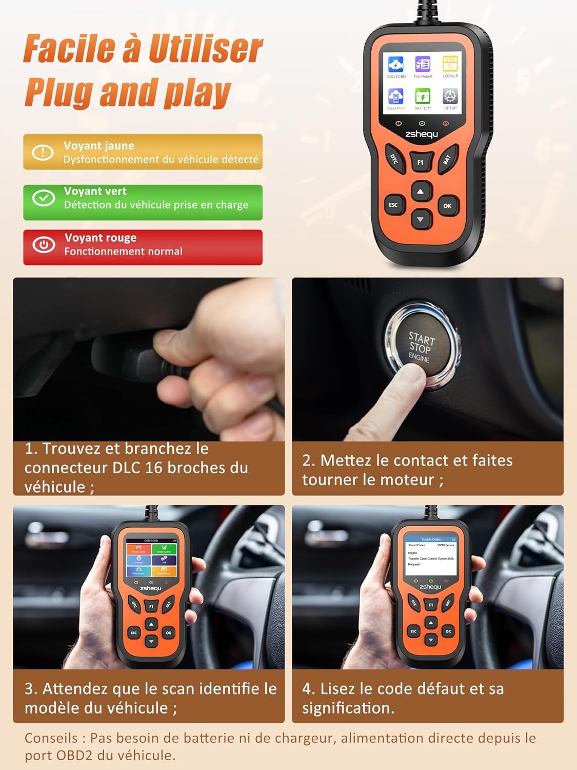 OBD2 Valise Diagnostic Auto Multimarque: OBD Diagnostique Voiture Français Boitier - USB Lecteur de Codes OBD2 Scanner - Machine Diagnostic Auto Défaillance Moteur pour BMW VW Audi Tous Les Véhic