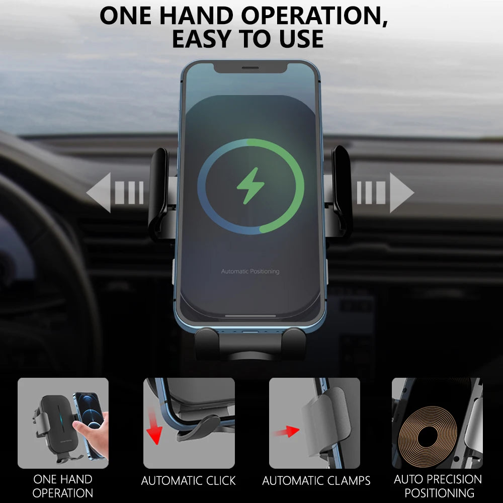 Auto Alignment 15W QI Wireless Charger Car Phone Holder
