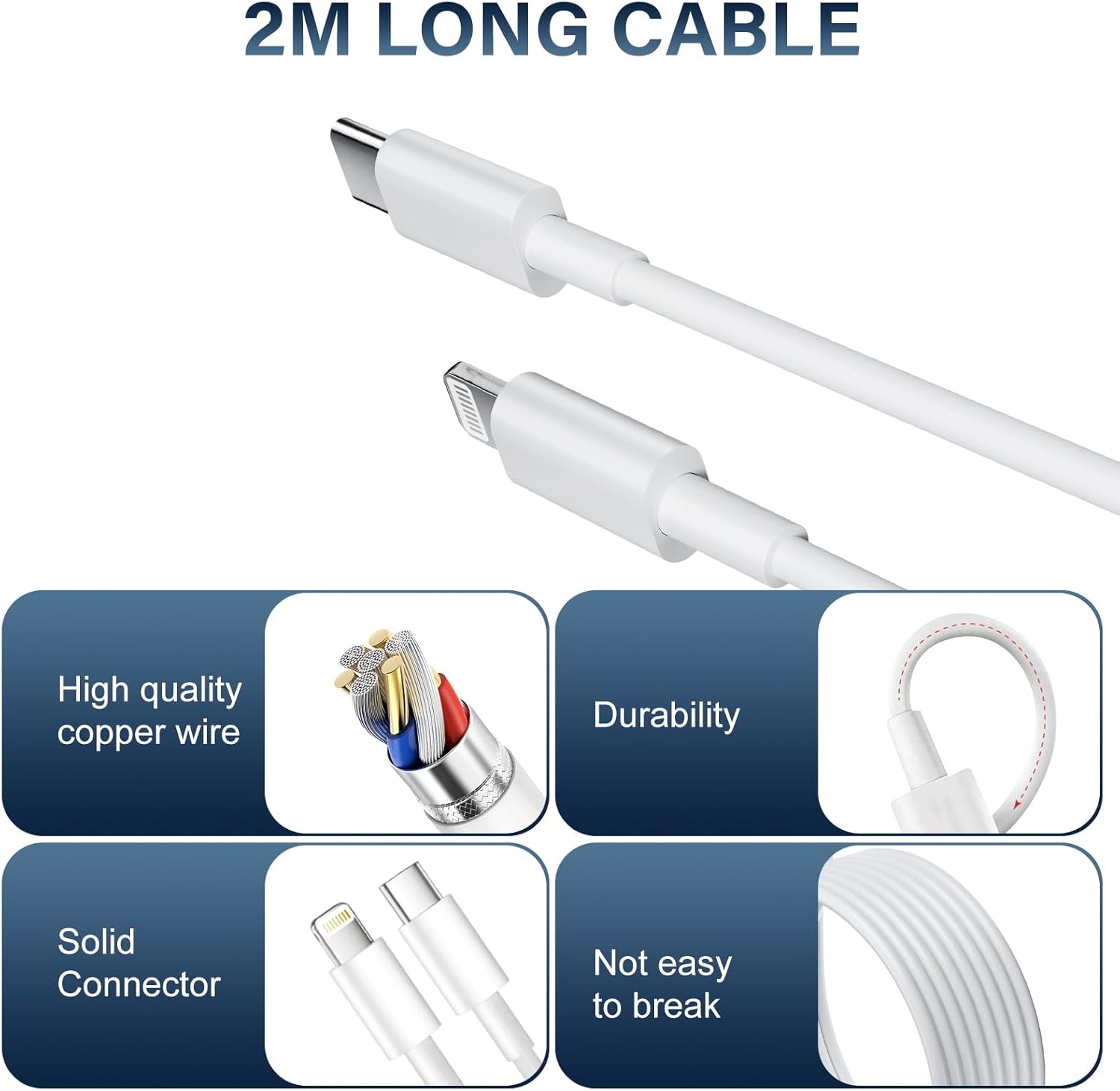25W Chargeur Rapide pour iPhone, 2 Pièces PD 3.0 Prise USB C avec 2M Cable Lightning for iPhone 14/14Pro/13/13 Mini/13 Pro/13Pro Max/12/12Pro/12 Pro Max/11/11 Pro/ 11 ProMax