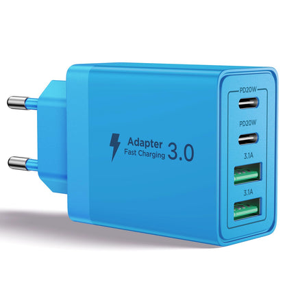 Aioneus Chargeur USB C, 40W 4 Port Prise USBC Chargeur Rapide iPhone, Multi Secteur PD+QC 3.1A Type C Adaptateur pour iPhone 16 15 14 13 12 11 Pro Max X XS XR 8 7 6S Plus Mini SE, iPad,Samsung Galaxy