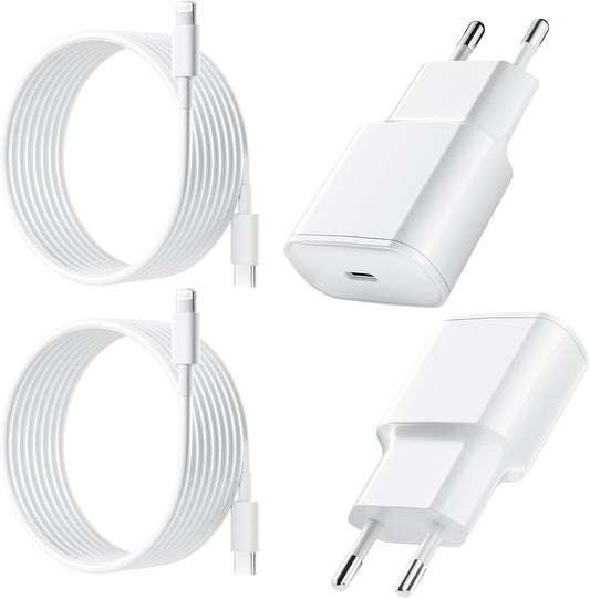 25W Chargeur Rapide pour iPhone, 2 Pièces PD 3.0 Prise USB C avec 2M Cable Lightning for iPhone 14/14Pro/13/13 Mini/13 Pro/13Pro Max/12/12Pro/12 Pro Max/11/11 Pro/ 11 ProMax