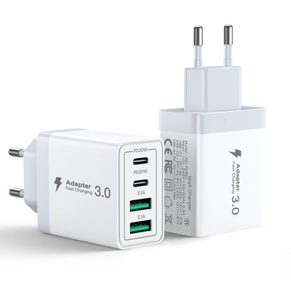 Aioneus Chargeur USB C, 40W 4 Port Prise USBC Chargeur Rapide iPhone, Multi Secteur PD+QC 3.1A Type C Adaptateur pour iPhone 16 15 14 13 12 11 Pro Max X XS XR 8 7 6S Plus Mini SE, iPad,Samsung Galaxy