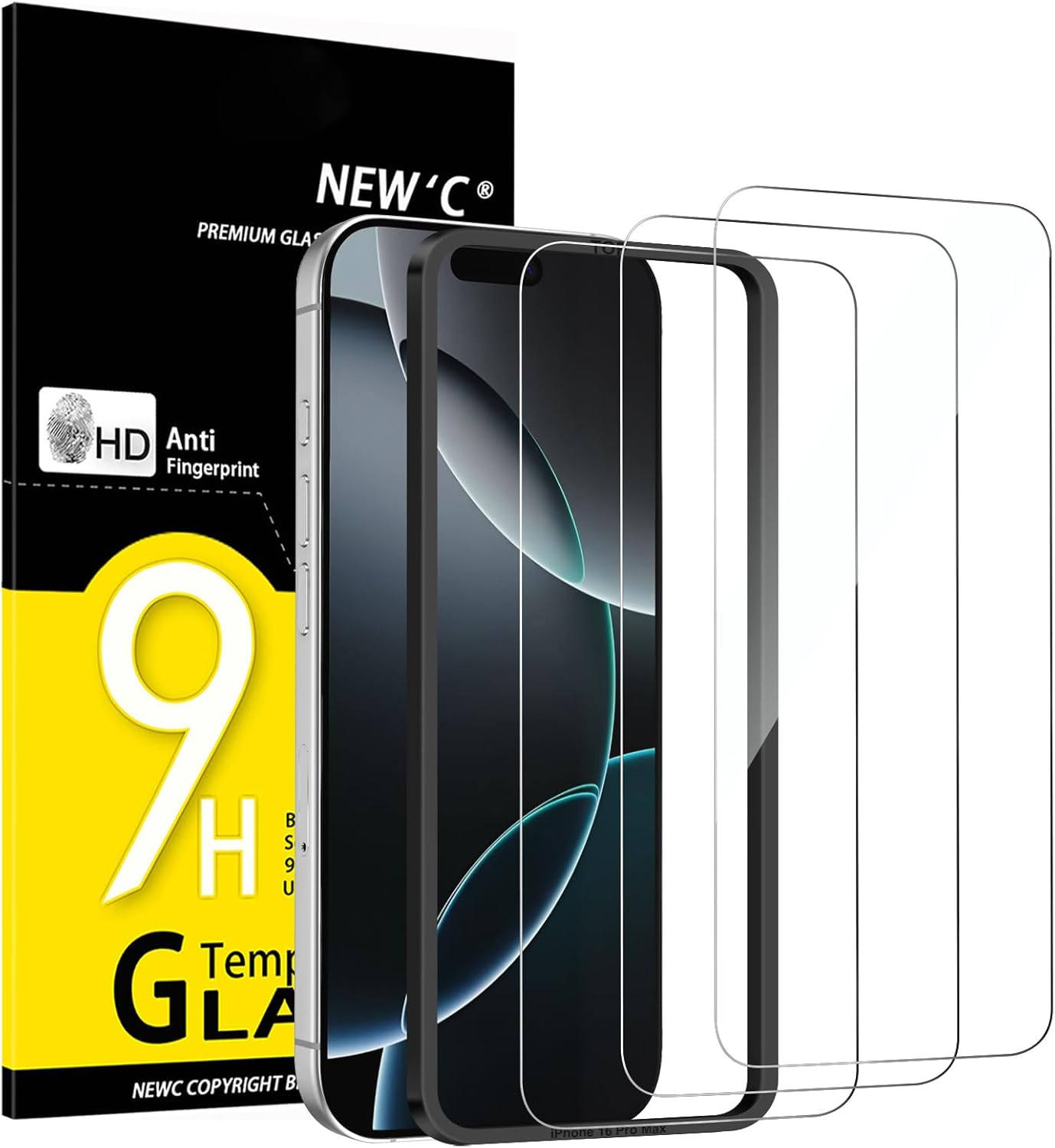 NEW'C Lot de 3, Verre Trempé pour iPhone 17 Pro Max, iPhone 16 Pro Max (6,9″) Film en Protection écran efficace contre les Rayures - Ultra Résistant - HD Transparent - Outil d'installation facile