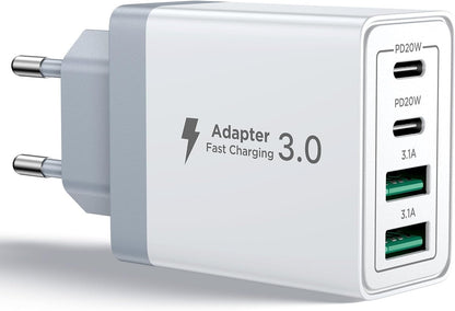 Aioneus Chargeur USB C, 40W 4 Port Prise USBC Chargeur Rapide iPhone, Multi Secteur PD+QC 3.1A Type C Adaptateur pour iPhone 16 15 14 13 12 11 Pro Max X XS XR 8 7 6S Plus Mini SE, iPad,Samsung Galaxy