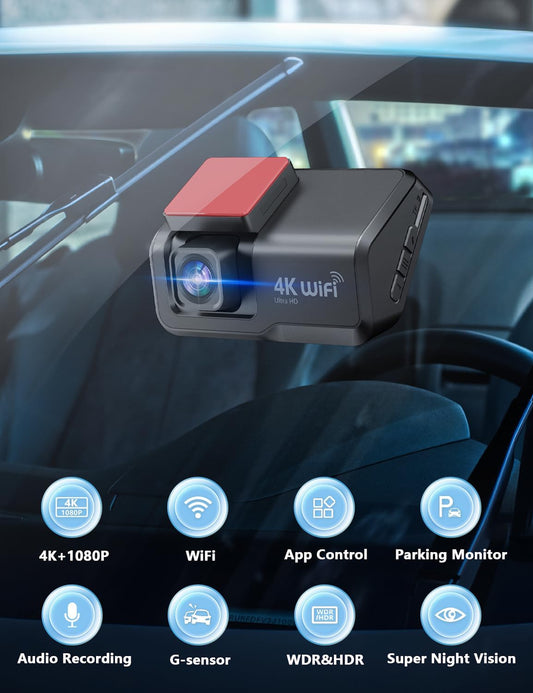CHORTAU Dashcam Voiture Avant Arrière, 4K+1080P Camera Embarquée Voiture WiFi avec Application IPS 3" avec Carte 64Go Gratuite, Caméra de Voiture avec Vision Nocturne, Moniteur de stationnement, WDR