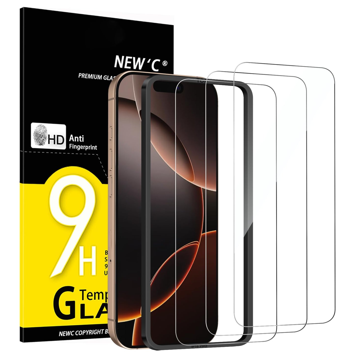 NEW'C Lot de 3, Verre Trempé pour iPhone 17 Pro Max, iPhone 16 Pro Max (6,9″) Film en Protection écran efficace contre les Rayures - Ultra Résistant - HD Transparent - Outil d'installation facile