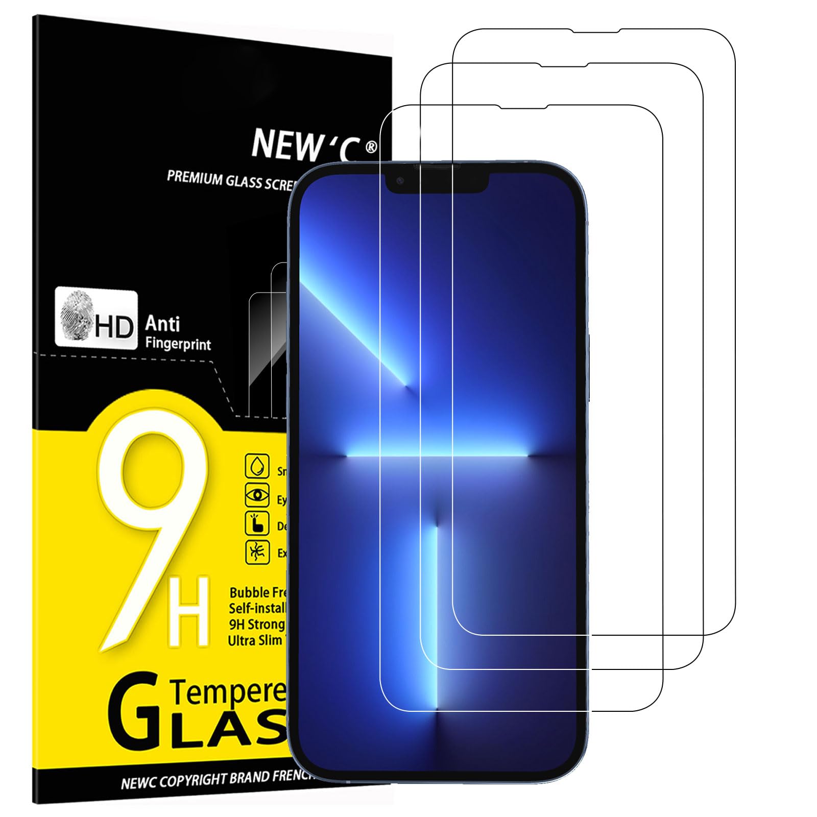 NEW'C Lot de 3, Verre Trempé pour iPhone 17 Pro Max, iPhone 16 Pro Max (6,9″) Film en Protection écran efficace contre les Rayures - Ultra Résistant - HD Transparent - Outil d'installation facile