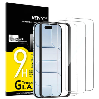 NEW'C Lot de 3, Verre Trempé pour iPhone 17 Pro Max, iPhone 16 Pro Max (6,9″) Film en Protection écran efficace contre les Rayures - Ultra Résistant - HD Transparent - Outil d'installation facile