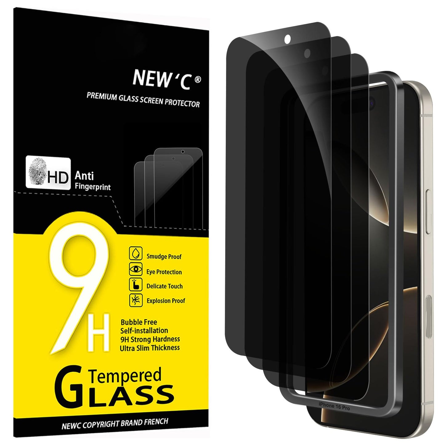 NEW'C Lot de 3, Verre Trempé pour iPhone 17 Pro Max, iPhone 16 Pro Max (6,9″) Film en Protection écran efficace contre les Rayures - Ultra Résistant - HD Transparent - Outil d'installation facile