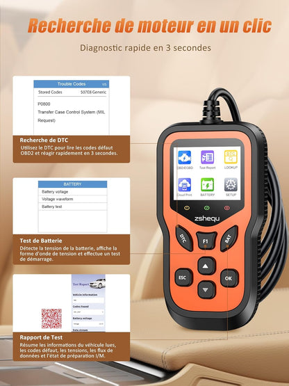 OBD2 Valise Diagnostic Auto Multimarque: OBD Diagnostique Voiture Français Boitier - USB Lecteur de Codes OBD2 Scanner - Machine Diagnostic Auto Défaillance Moteur pour BMW VW Audi Tous Les Véhic