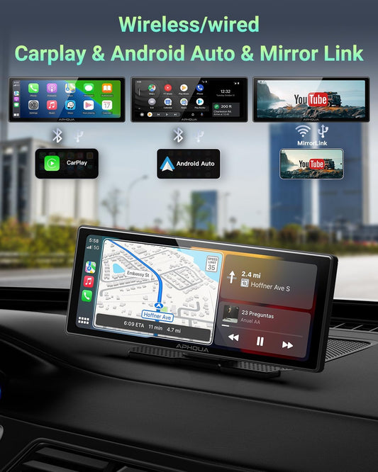 APHQUA 2025 Autoradio CarPlay et Android Auto, Écran Portable ecran carplay Voiture de 10,26'' IPS Carplay avec Écran Tactile, Connectivité Bluetooth, Siri, Navigation GPS, Miroir Link, AUX/FM