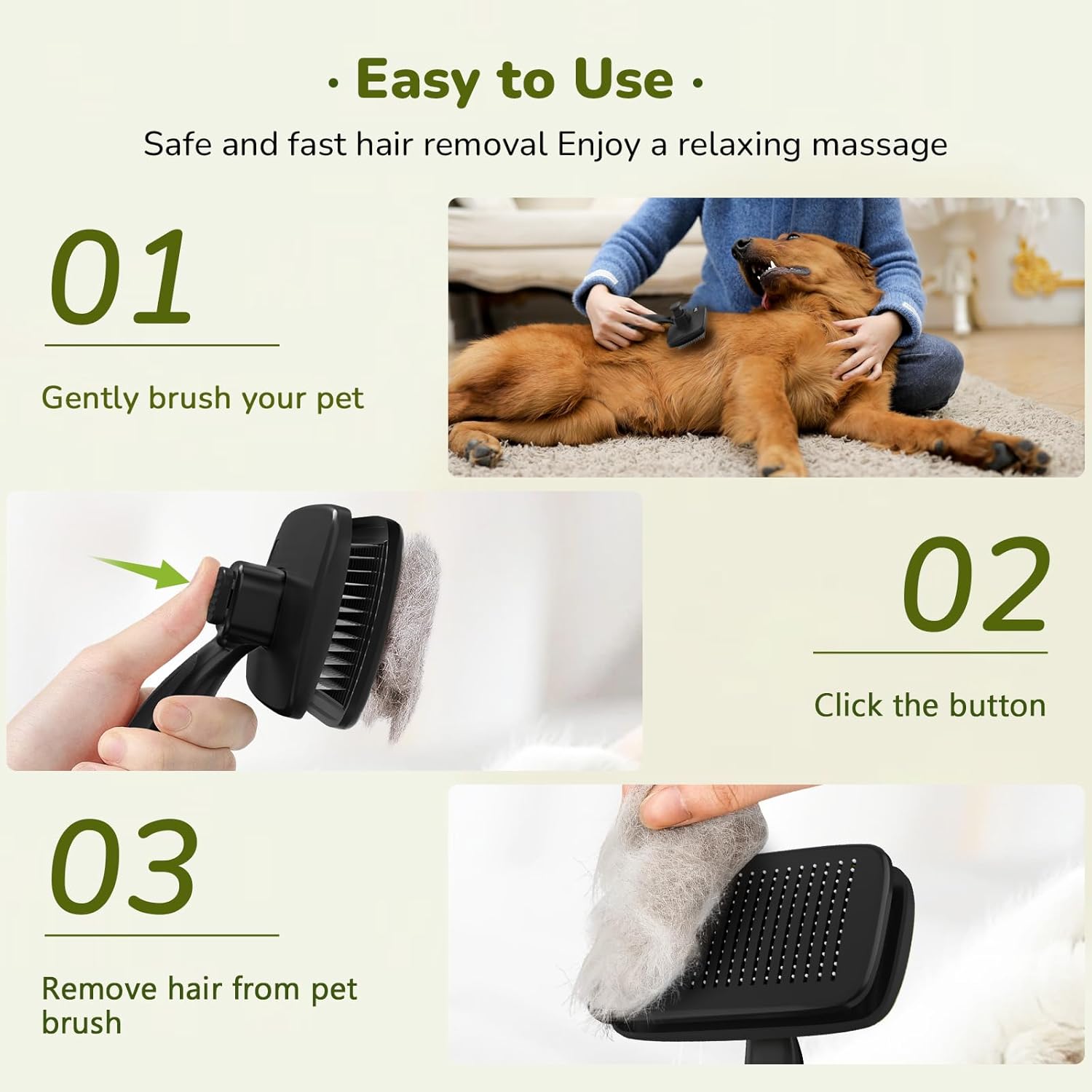 Pecute Grande Brosse Chat, Brosse Chien Poil Long Court, Enlèvement des Poils en Un Clic, Brosse pour Chien Élimine Jusqu'à 95% des Poils Morts Et des Peluches, pour Le Toilettage, Noir
