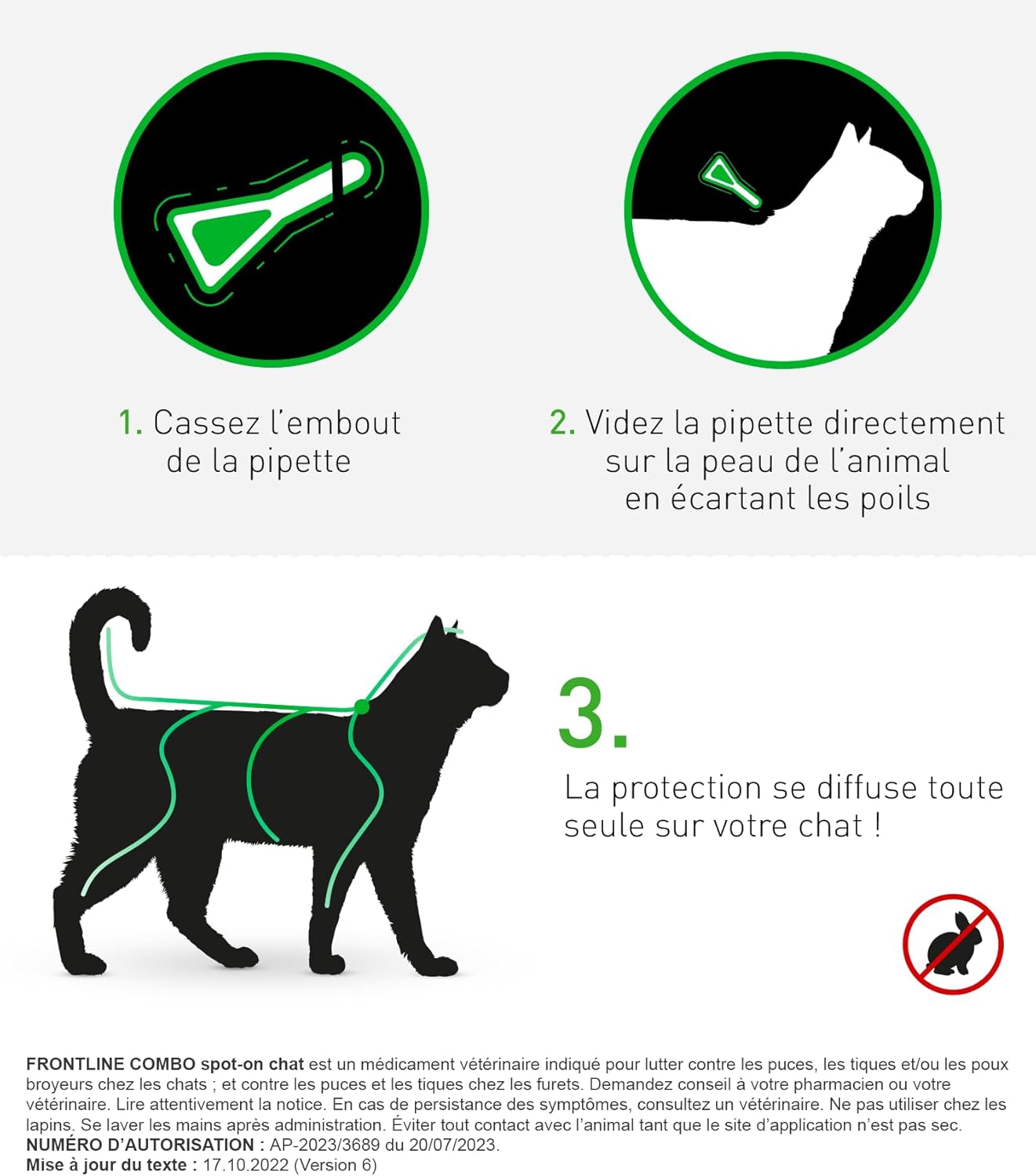 FRONTLINE Combo Chat - Anti Puces, Tiques & Poux - Contre Larves & Oeufs - Elimine & Tue - Protège L'Animal & L'Habitat - Jusqu'à 4 Semaines - Fabriqué En France - 3 Pipettes Application Spot On
