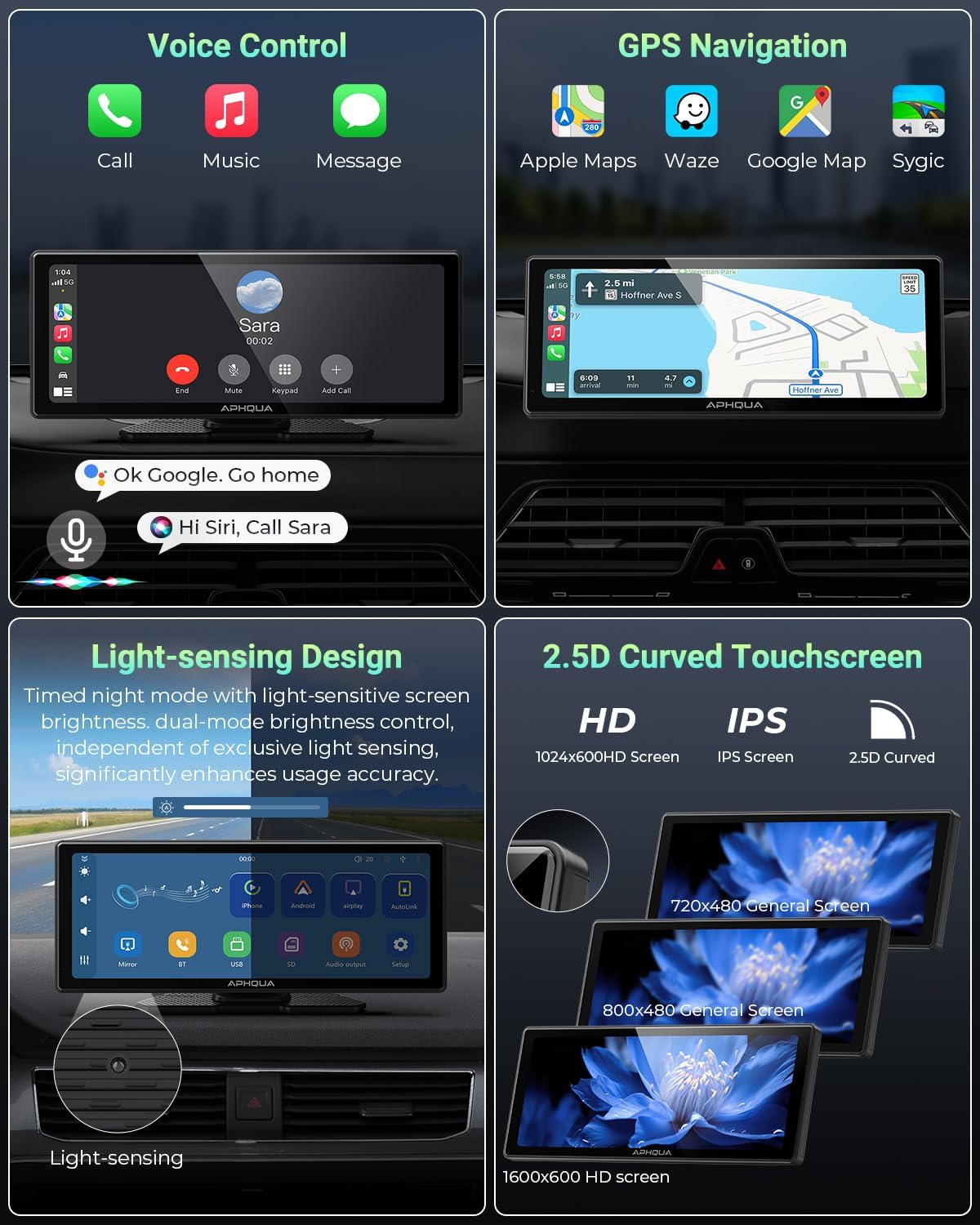 APHQUA 2025 Autoradio CarPlay et Android Auto, Écran Portable ecran carplay Voiture de 10,26'' IPS Carplay avec Écran Tactile, Connectivité Bluetooth, Siri, Navigation GPS, Miroir Link, AUX/FM