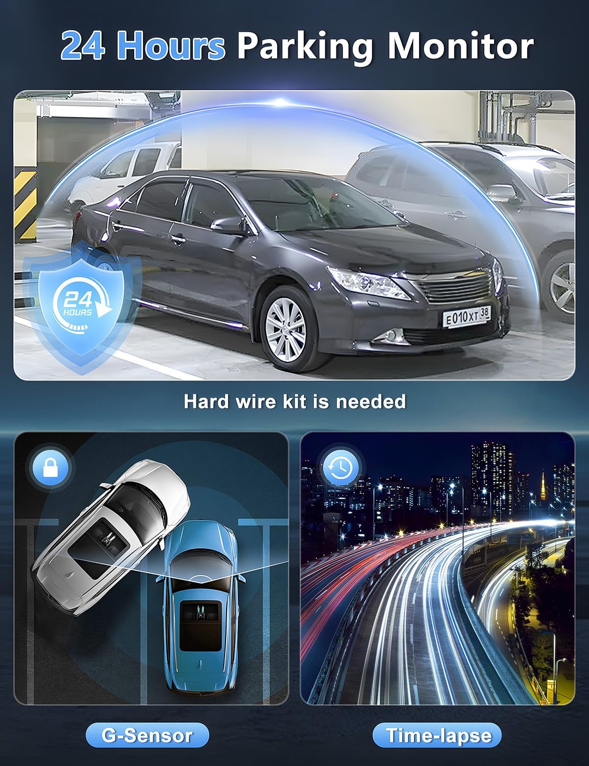 CHORTAU Dashcam Voiture Avant Arrière, 4K+1080P Camera Embarquée Voiture WiFi avec Application IPS 3" avec Carte 64Go Gratuite, Caméra de Voiture avec Vision Nocturne, Moniteur de stationnement, WDR