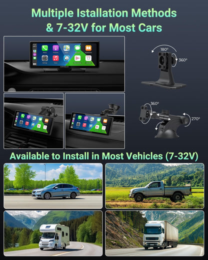 APHQUA 2025 Autoradio CarPlay et Android Auto, Écran Portable ecran carplay Voiture de 10,26'' IPS Carplay avec Écran Tactile, Connectivité Bluetooth, Siri, Navigation GPS, Miroir Link, AUX/FM