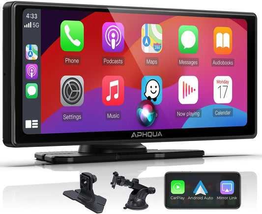 APHQUA 2025 Autoradio CarPlay et Android Auto, Écran Portable ecran carplay Voiture de 10,26'' IPS Carplay avec Écran Tactile, Connectivité Bluetooth, Siri, Navigation GPS, Miroir Link, AUX/FM
