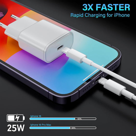 25W Chargeur Rapide pour iPhone, 2 Pièces PD 3.0 Prise USB C avec 2M Cable Lightning for iPhone 14/14Pro/13/13 Mini/13 Pro/13Pro Max/12/12Pro/12 Pro Max/11/11 Pro/ 11 ProMax