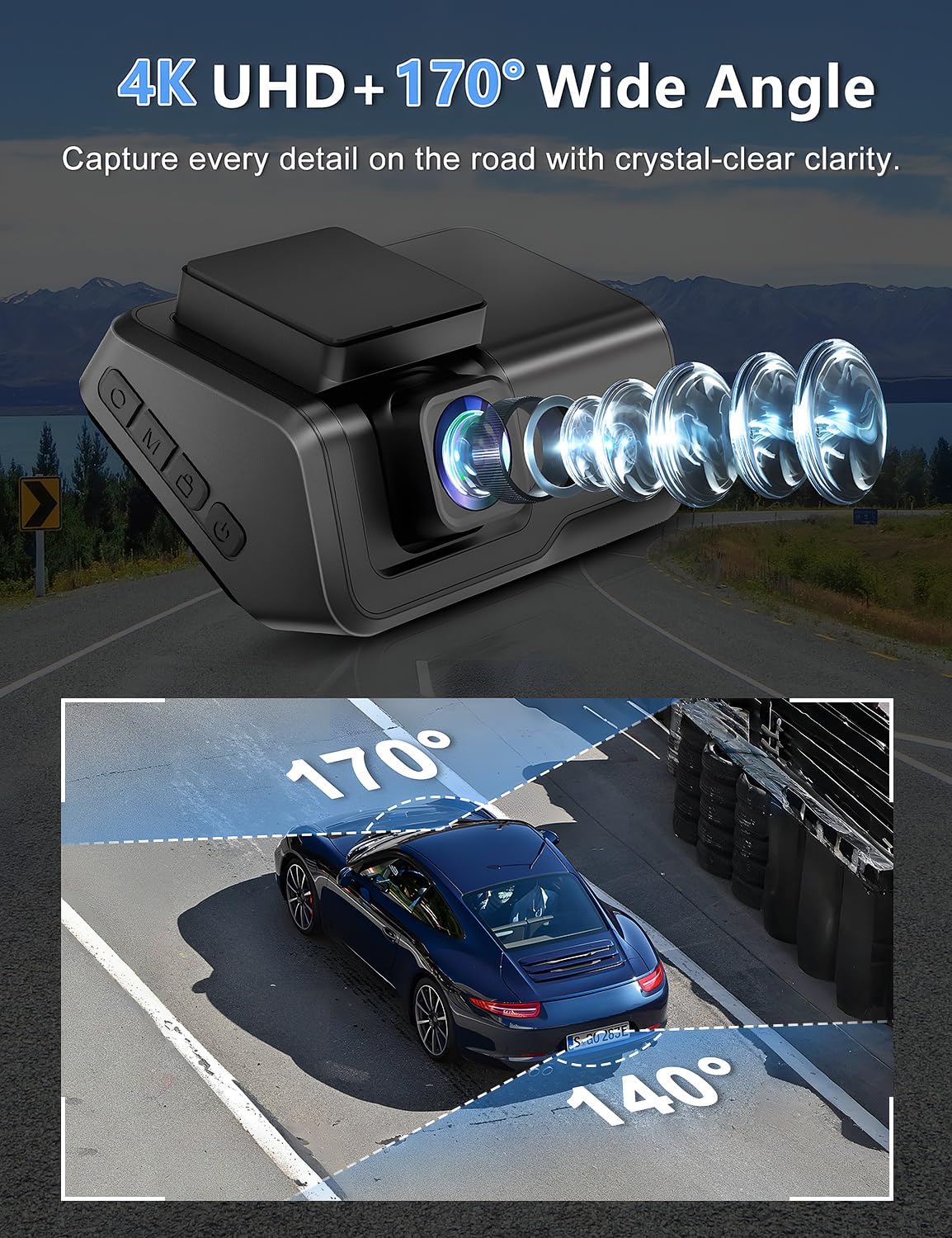 CHORTAU Dashcam Voiture Avant Arrière, 4K+1080P Camera Embarquée Voiture WiFi avec Application IPS 3" avec Carte 64Go Gratuite, Caméra de Voiture avec Vision Nocturne, Moniteur de stationnement, WDR