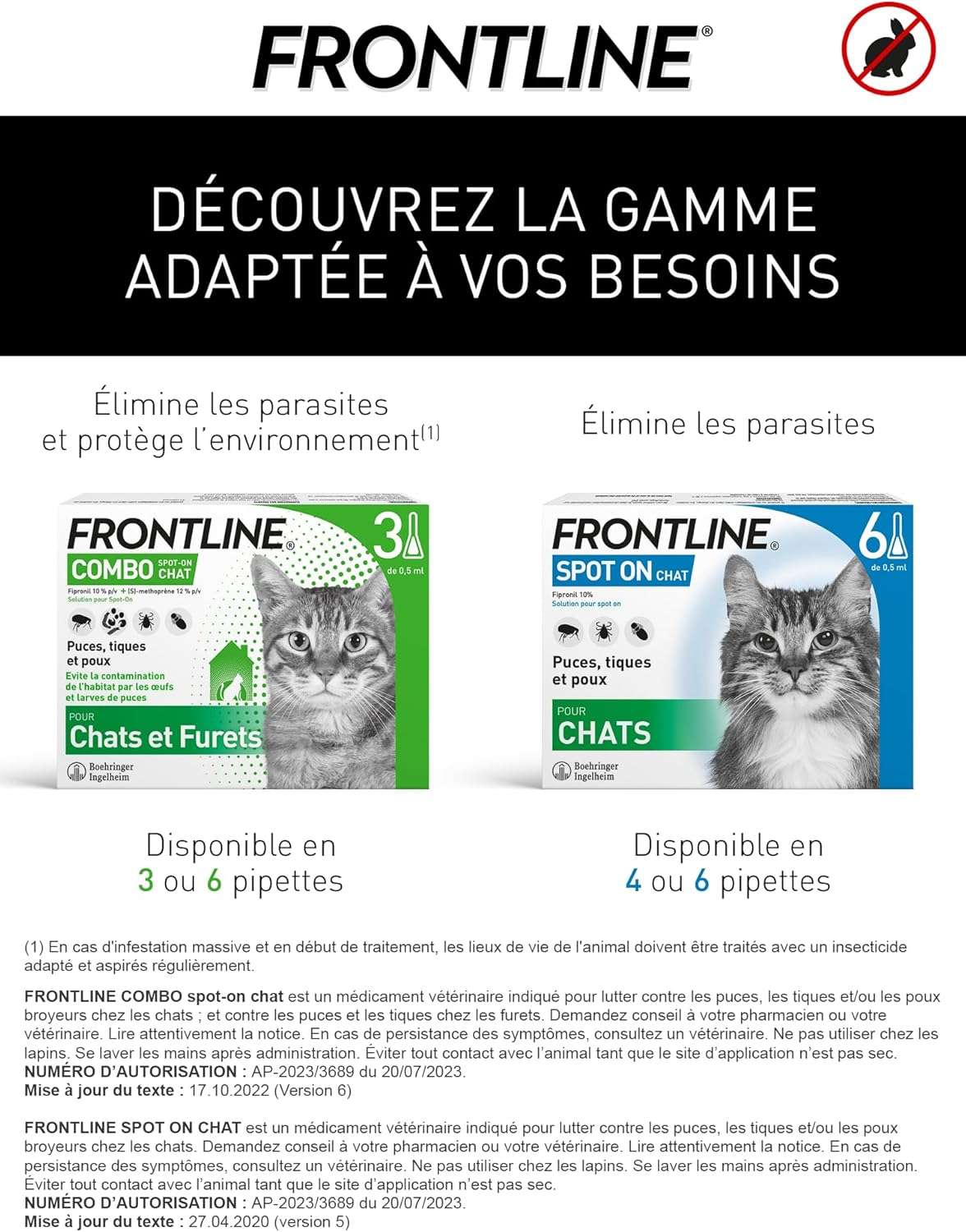 FRONTLINE Combo Chat - Anti Puces, Tiques & Poux - Contre Larves & Oeufs - Elimine & Tue - Protège L'Animal & L'Habitat - Jusqu'à 4 Semaines - Fabriqué En France - 3 Pipettes Application Spot On