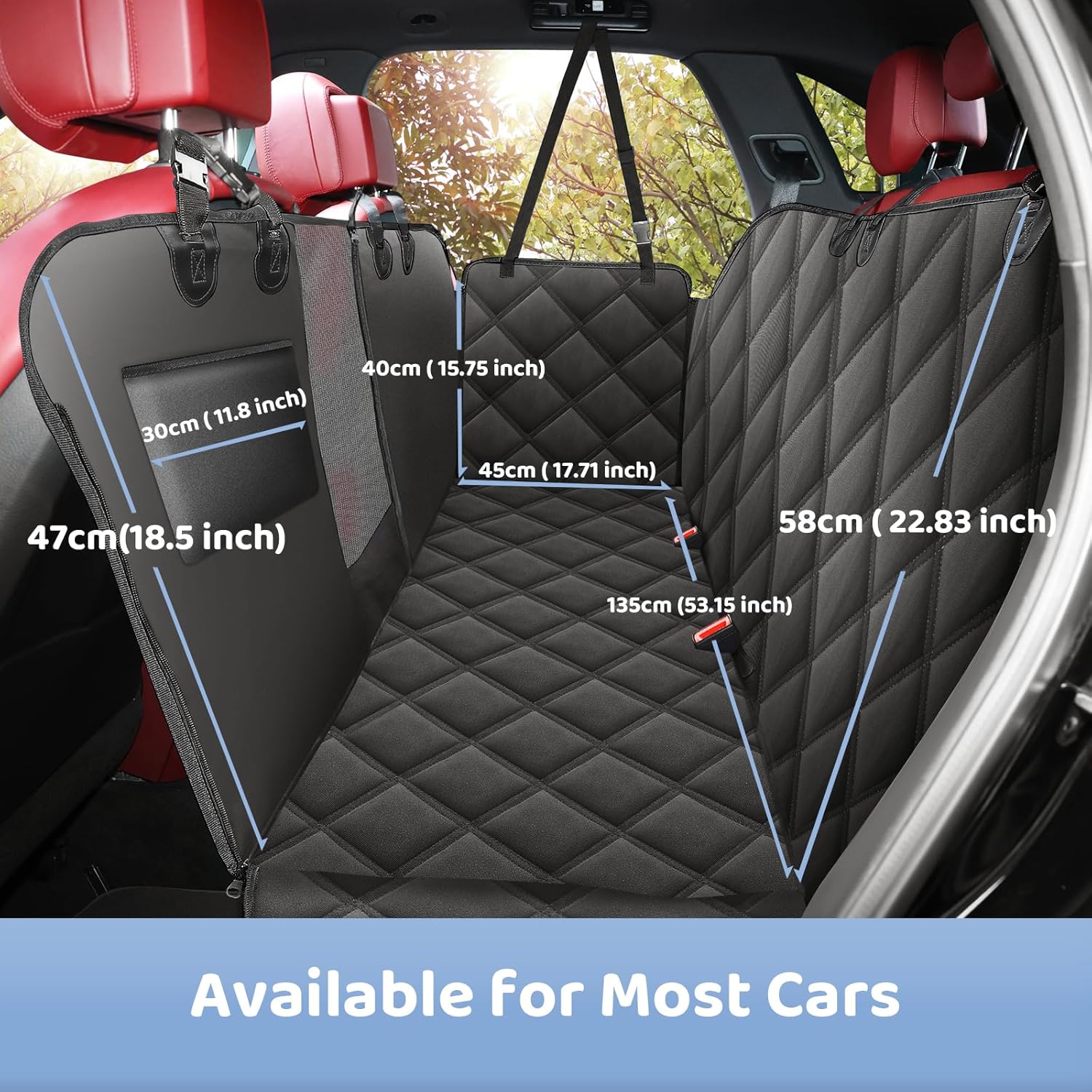 KYG Couverture pour Chien pour Banquette arrière de Voiture,avec Protection latérale et fenêtre de visualisation,Résistant aux Rayures et à l'eau,Tapis pour siège arrière de Voiture,135x148 cm,Noir