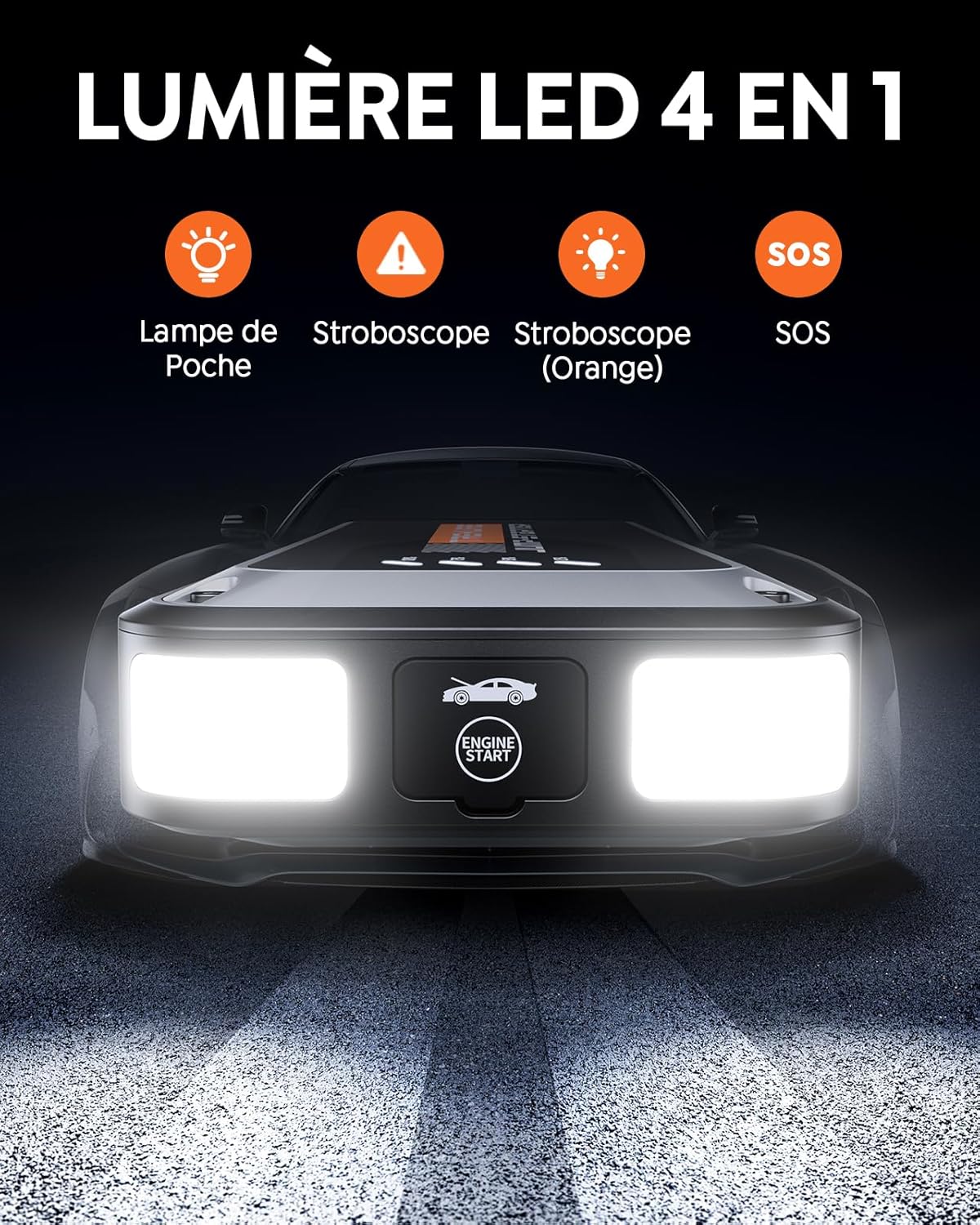 TREKURE Booster Batterie Voiture 4000A 16800mAh, 12V Démarreur Voiture (Jusqu’à 9.0L Essence & 8.5L Diesel), Booster Batterie Moto Portable, Pince Intelligente avec Affichage, Lumière LED à 4 Modes