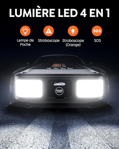 TREKURE Booster Batterie Voiture 4000A 16800mAh, 12V Démarreur Voiture (Jusqu’à 9.0L Essence & 8.5L Diesel), Booster Batterie Moto Portable, Pince Intelligente avec Affichage, Lumière LED à 4 Modes