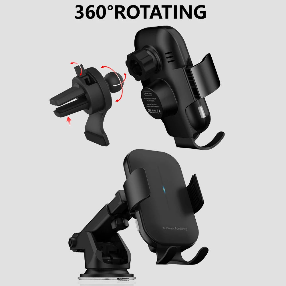 Auto Alignment 15W QI Wireless Charger Car Phone Holder