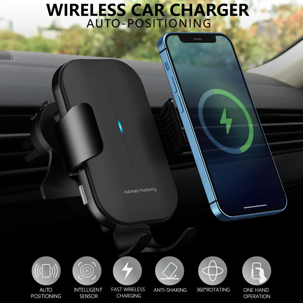 Auto Alignment 15W QI Wireless Charger Car Phone Holder