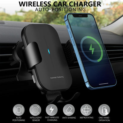 Auto Alignment 15W QI Wireless Charger Car Phone Holder